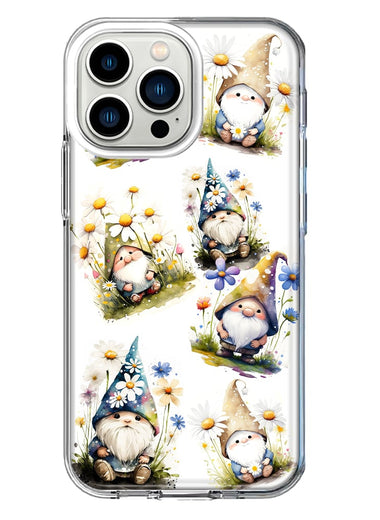 Apple iPhone 13 Pro Cute White Blue Daisies Gnomes Hybrid Protective Phone Case Cover
