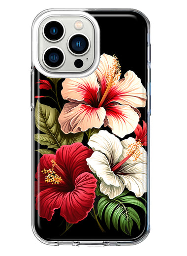 Apple iPhone 13 Pro Pink Red Hibiscus Wild Flowers Floral Hybrid Protective Phone Case Cover