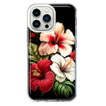 Apple iPhone 13 Pro Pink Red Hibiscus Wild Flowers Floral Hybrid Protective Phone Case Cover