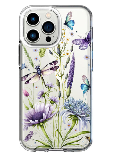 Apple iPhone 13 Pro Lavender Dragonfly Butterflies Spring Flowers Hybrid Protective Phone Case Cover