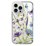 Apple iPhone 13 Pro Lavender Dragonfly Butterflies Spring Flowers Hybrid Protective Phone Case Cover