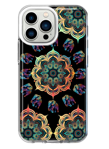 Apple iPhone 13 Pro Mandala Geometry Abstract Elephant Pattern Hybrid Protective Phone Case Cover