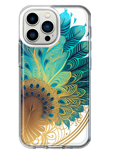 Apple iPhone 13 Pro Mandala Geometry Abstract Peacock Feather Pattern Hybrid Protective Phone Case Cover