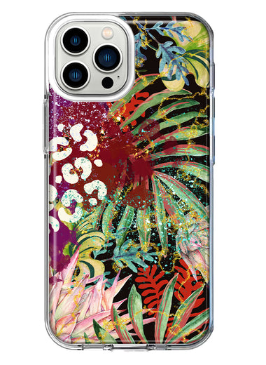 Apple iPhone 13 Pro Max Leopard Tropical Flowers Vacation Dreams Hibiscus Floral Hybrid Protective Phone Case Cover