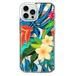 Apple iPhone 13 Pro Max Blue Monstera Pothos Tropical Floral Summer Flowers Hybrid Protective Phone Case Cover