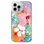 Apple iPhone 13 Pro Max Hawaiian Vibes Hibiscus Flowers Monstera Vacation Summer Hybrid Protective Phone Case Cover