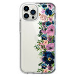 Apple iPhone 13 Pro Max Navy Blue Summer Watercolor Floral Classic Purple Flowers Hybrid Protective Phone Case Cover