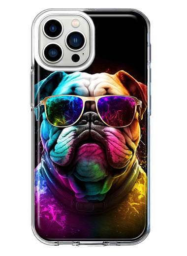 Apple iPhone 13 Pro Max Neon Rainbow Glow Bulldog Hybrid Protective Phone Case Cover