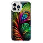 Apple iPhone 13 Pro Max Neon Rainbow Glow Peacock Feather Hybrid Protective Phone Case Cover