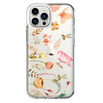 Apple iPhone 13 Pro Max Peach Meadow Wildflowers Butterflies Bees Watercolor Floral Hybrid Protective Phone Case Cover