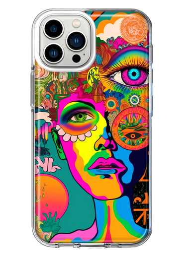 Apple iPhone 13 Pro Max Neon Rainbow Psychedelic Hippie One Eye Pop Art Hybrid Protective Phone Case Cover