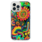 Apple iPhone 13 Pro Max Neon Rainbow Psychedelic Indie Hippie Sunflowers Hybrid Protective Phone Case Cover