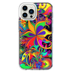 Apple iPhone 11 Pro Max Neon Rainbow Psychedelic Hippie Wild Flowers Hybrid Protective Phone Case Cover