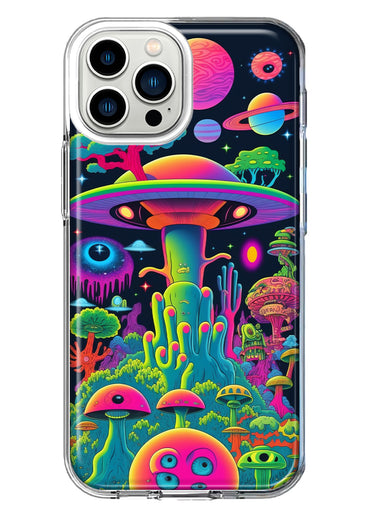 Apple iPhone 13 Pro Max Neon Rainbow Psychedelic UFO Alien Planet Hybrid Protective Phone Case Cover