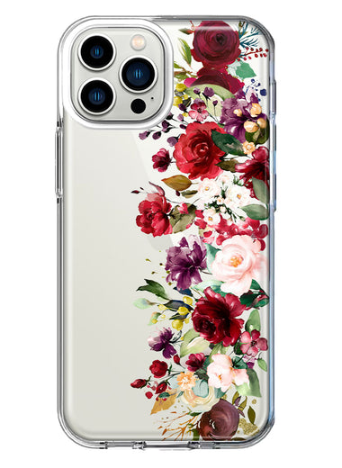 Apple iPhone 13 Pro Max Red Summer Watercolor Floral Bouquets Ruby Flowers Hybrid Protective Phone Case Cover