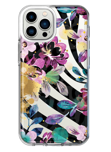 Apple iPhone 13 Pro Max Zebra Stripes Tropical Flowers Purple Blue Summer Vibes Hybrid Protective Phone Case Cover