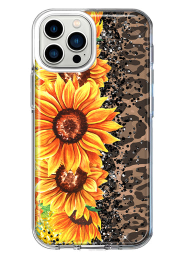 Apple iPhone 13 Pro Max Yellow Summer Sunflowers Brown Leopard Honeycomb Hybrid Protective Phone Case Cover