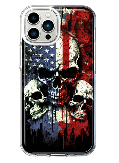 Apple iPhone 13 Pro Max American USA Flag Skulls Blue Red Double Layer Phone Case Cover