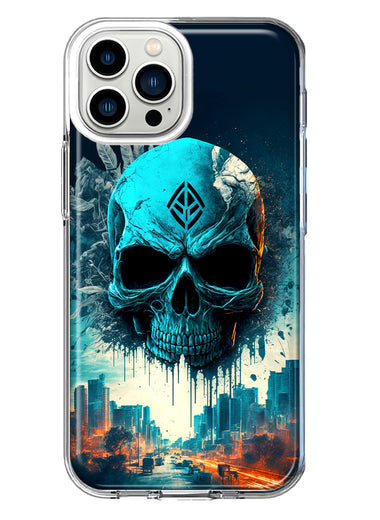Apple iPhone 13 Pro Max Blue Apocalypse Cyberpunk Skull Feather Double Layer Phone Case Cover