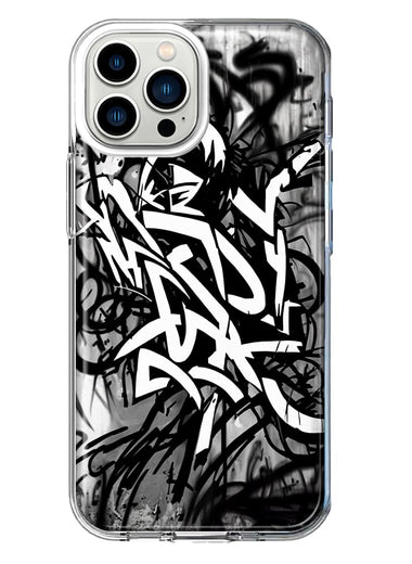 Apple iPhone 13 Pro Max Black White Urban Graffiti Hybrid Protective Phone Case Cover