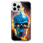 Apple iPhone 13 Pro Max Blue Flaming Skull Burning Fire Double Layer Phone Case Cover