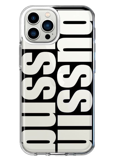 Apple iPhone 13 Pro Max Black Clear Funny Text Quote Bussin Hybrid Protective Phone Case Cover