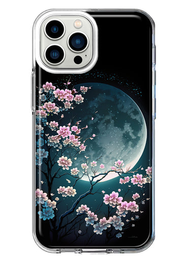 Apple iPhone 13 Pro Max Kawaii Manga Pink Cherry Blossom Full Moon Hybrid Protective Phone Case Cover