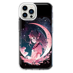 Apple iPhone 13 Pro Max Kawaii Manga Pink Cherry Blossom Dreaming Moon Girl Hybrid Protective Phone Case Cover
