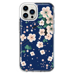 Apple iPhone 13 Pro Max Kawaii Japanese Pink Cherry Blossom Navy Blue Hybrid Protective Phone Case Cover
