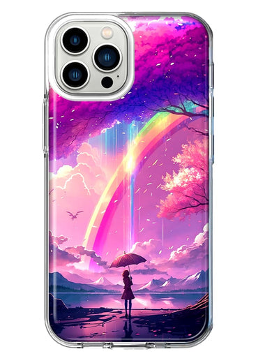 Apple iPhone 13 Pro Max Kawaii Manga Pink Cherry Blossom Japanese Rainbow Girl Hybrid Protective Phone Case Cover