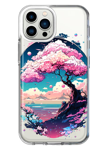 Apple iPhone 13 Pro Max Kawaii Manga Pink Cherry Blossom Japanese Sky Floral Ocean Hybrid Protective Phone Case Cover