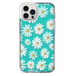 Apple iPhone 13 Pro Max Turquoise Teal White Daisies Cute Daisy Polka Dots Double Layer Phone Case Cover