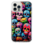 Apple iPhone 13 Pro Max Halloween Spooky Colorful Day of the Dead Skulls Hybrid Protective Phone Case Cover