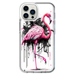 Apple iPhone 13 Pro Max Pink Flamingo Painting Graffiti Hybrid Protective Phone Case Cover