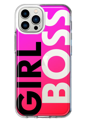 Apple iPhone 13 Pro Max Pink Clear Funny Text Quote Girl Boss Hybrid Protective Phone Case Cover