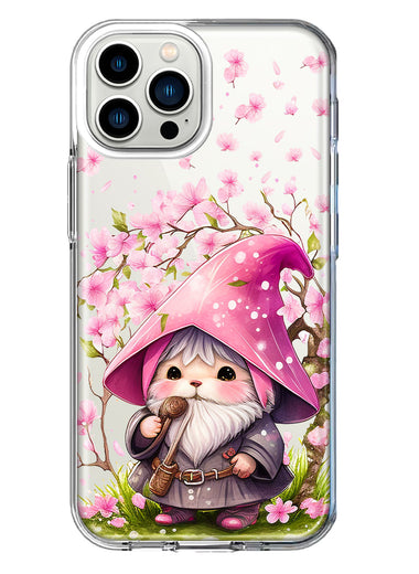 Apple iPhone 13 Pro Max Cute Pink Cherry Blossom Gnome Spring Floral Flowers Double Layer Phone Case Cover