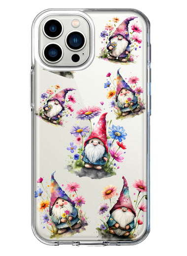 Apple iPhone 13 Pro Max Cute Pink Purple Cosmos Flowers Gnomes Spring Floral Double Layer Phone Case Cover