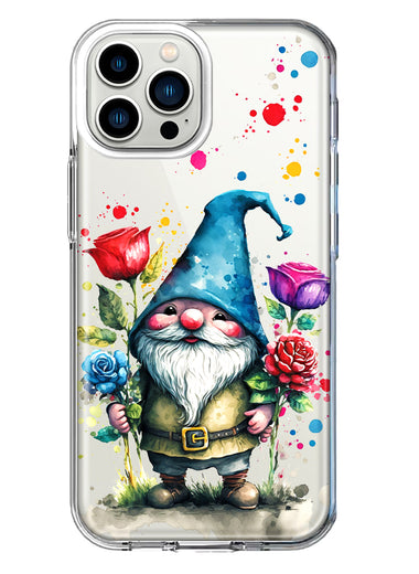 Apple iPhone 13 Pro Max Gnome Red Purple Blue Roses Garden Hybrid Protective Phone Case Cover