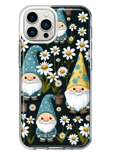 Apple iPhone 13 Pro Max Cute White Daisies Gnomes Flowers Floral Double Layer Phone Case Cover