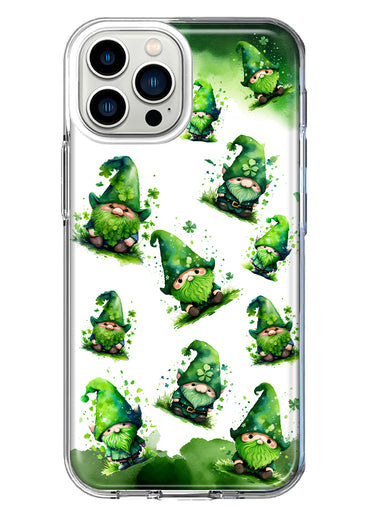 Apple iPhone 13 Pro Max Gnomes Shamrock Lucky Green Clover St. Patrick Hybrid Protective Phone Case Cover