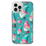 Apple iPhone 13 Pro Max Turquoise Pink Hearts Gnomes Hybrid Protective Phone Case Cover