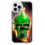 Apple iPhone 11 Pro Max Green Flaming Skull Burning Fire Double Layer Phone Case Cover