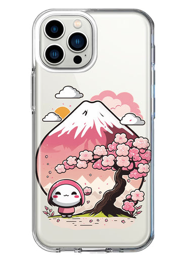 Apple iPhone 13 Pro Max Kawaii Manga Pink Cherry Blossom Fuji Mountain Mochi Girl Hybrid Protective Phone Case Cover