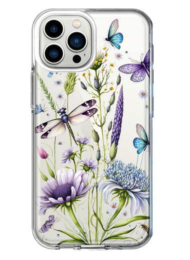Apple iPhone 13 Pro Max Lavender Dragonfly Butterflies Spring Flowers Hybrid Protective Phone Case Cover
