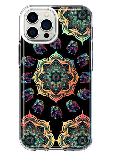 Apple iPhone 13 Pro Max Mandala Geometry Abstract Elephant Pattern Hybrid Protective Phone Case Cover