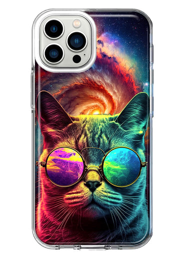 Apple iPhone 13 Pro Max Neon Rainbow Galaxy Cat Hybrid Protective Phone Case Cover