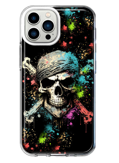Apple iPhone 13 Pro Max Fantasy Paint Splash Pirate Skull Hybrid Protective Phone Case Cover