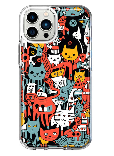 Apple iPhone 13 Pro Max Psychedelic Cute Cats Friends Pop Art Hybrid Protective Phone Case Cover