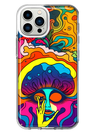 Apple iPhone 13 Pro Max Neon Rainbow Psychedelic Trippy Hippie Big Brain Hybrid Protective Phone Case Cover
