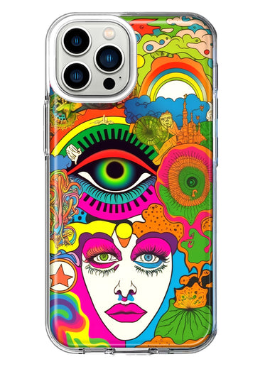 Apple iPhone 13 Pro Max Neon Rainbow Psychedelic Trippy Hippie DaydreamHybrid Protective Phone Case Cover